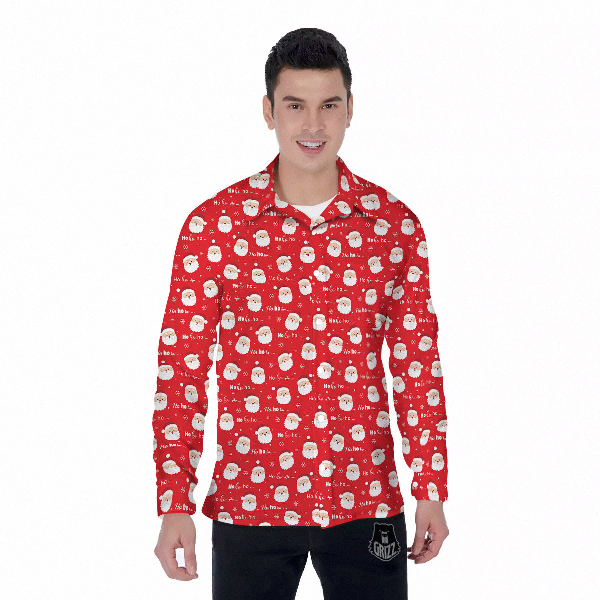 Santa Claus Christmas Print Pattern Men's Long Sleeve Shirts-grizzshop