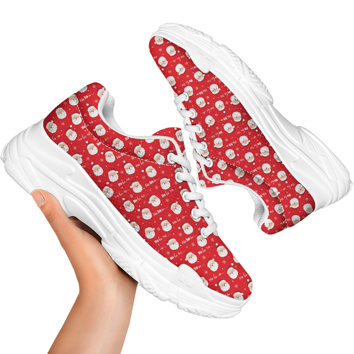Santa Claus Christmas Print Pattern White Chunky Shoes-grizzshop