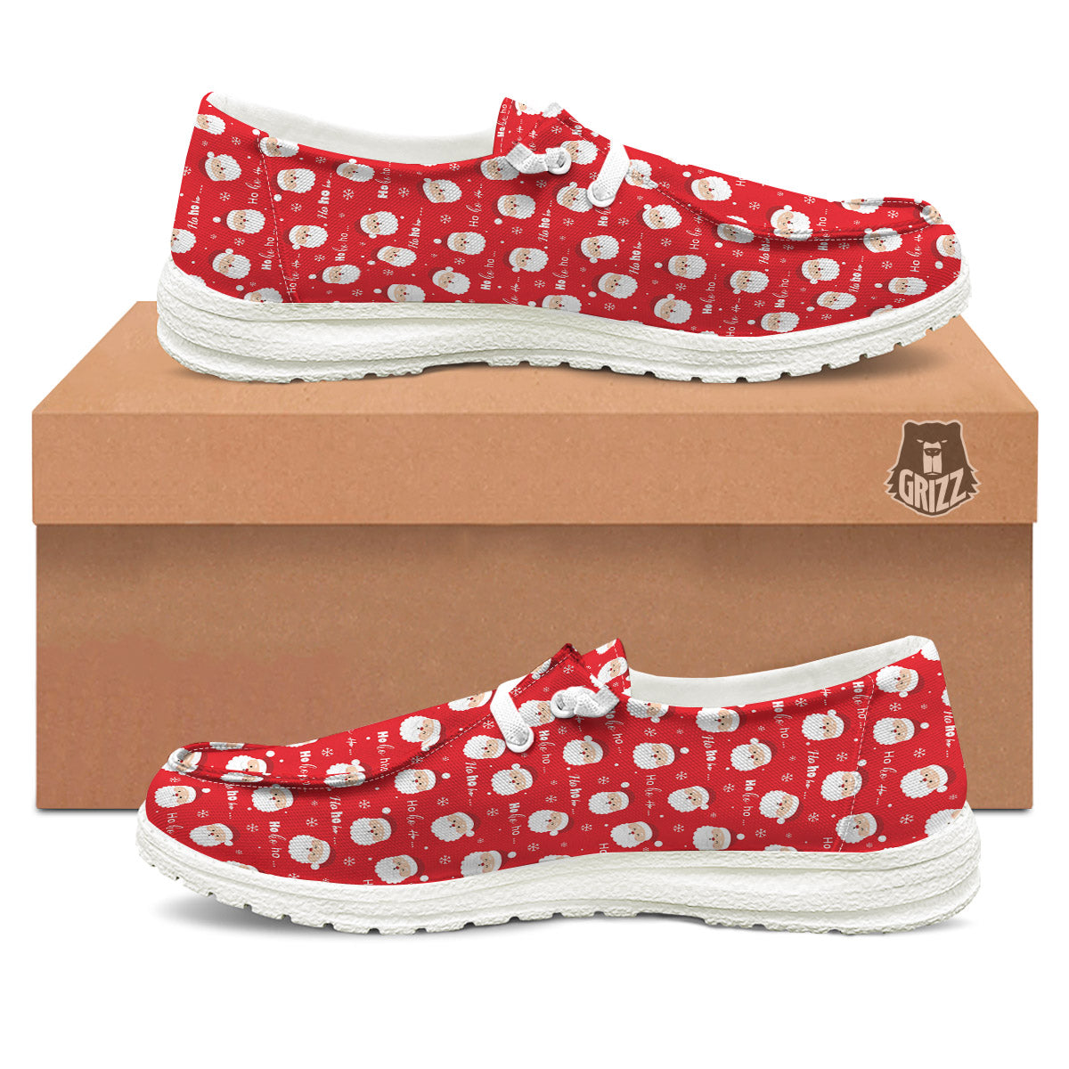 Santa Claus Christmas Print Pattern White Loafers-grizzshop