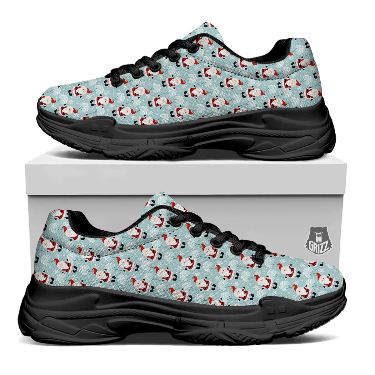 Santa Claus Cute Print Pattern Black Chunky Shoes-grizzshop