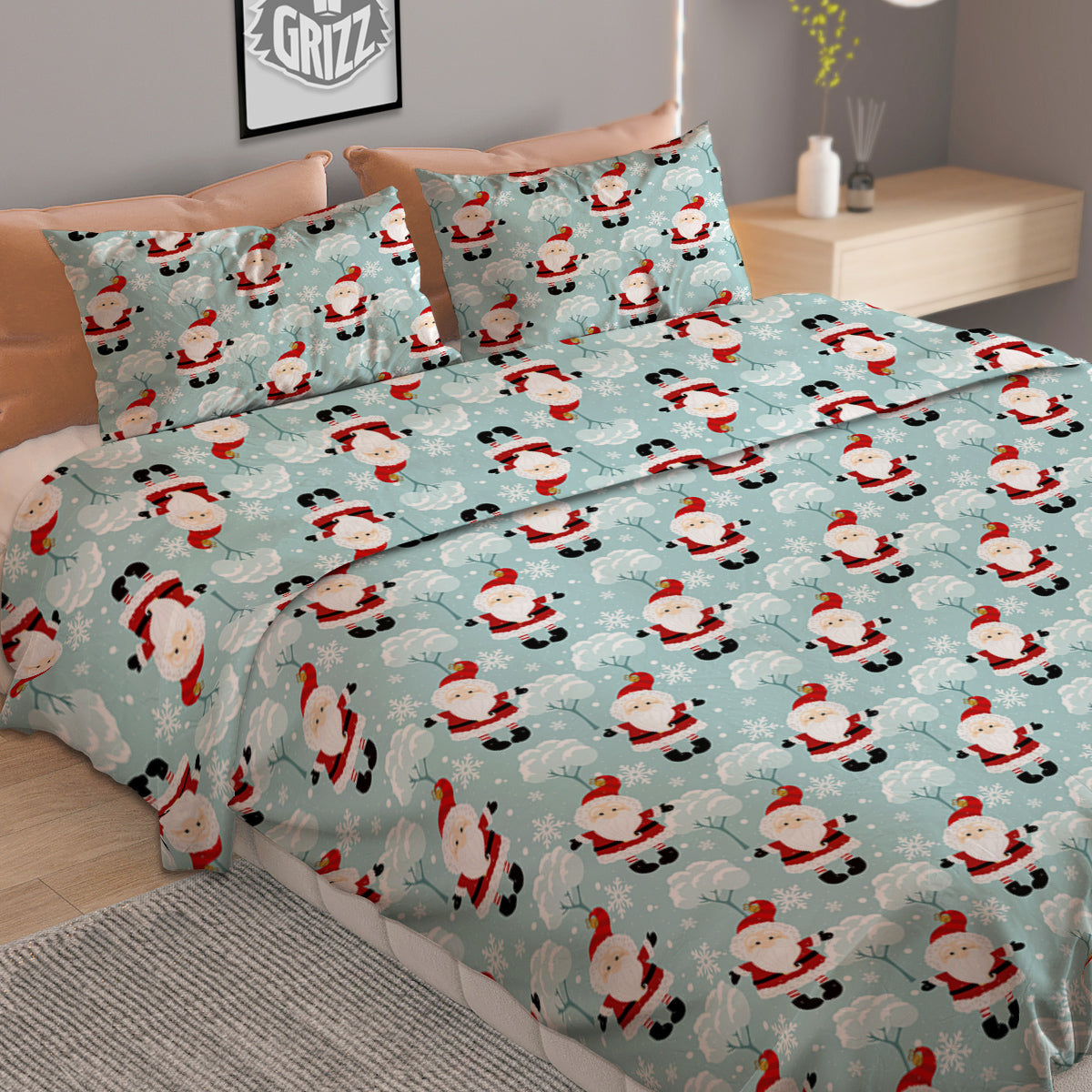 Santa Claus Cute Print Pattern Duvet Cover Bedding Set