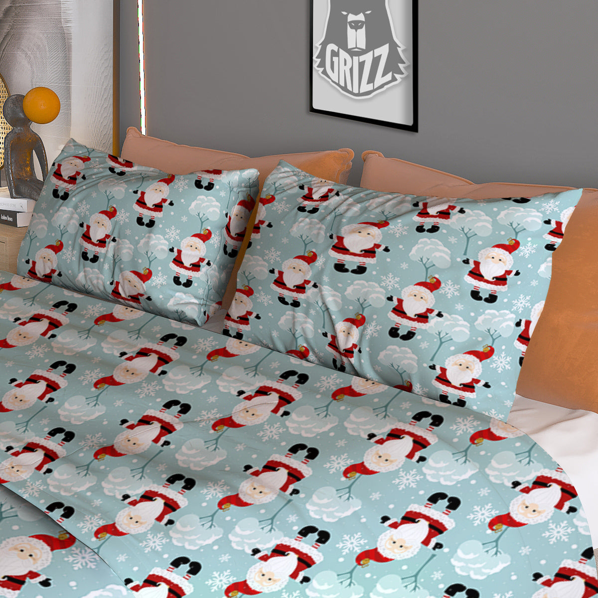 Santa Claus Cute Print Pattern Duvet Cover Bedding Set