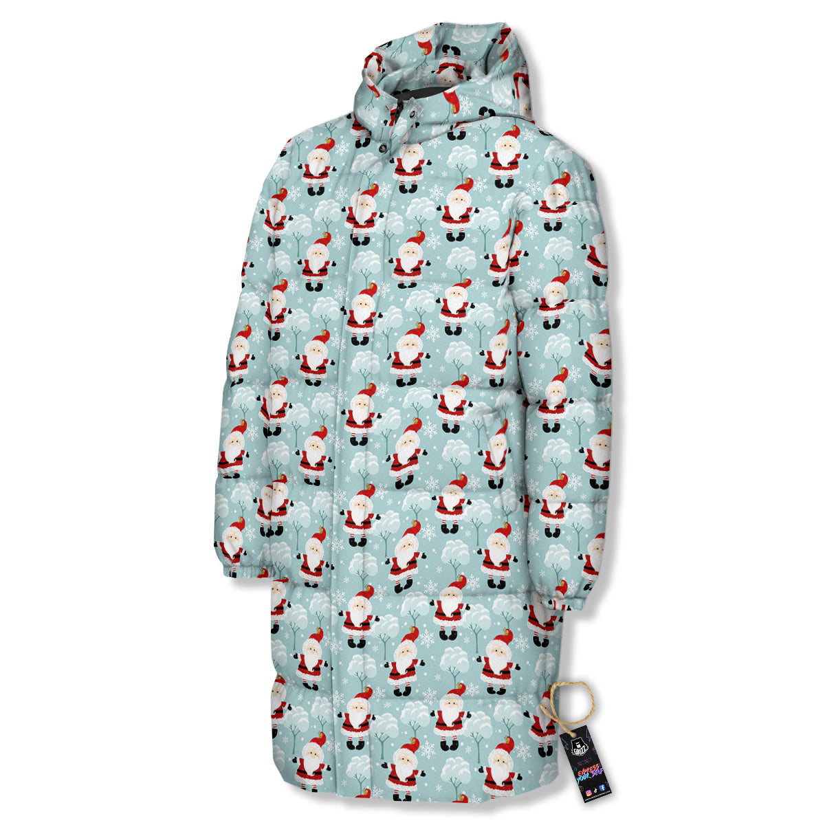 Santa Claus Cute Print Pattern Long Down Jacket-grizzshop