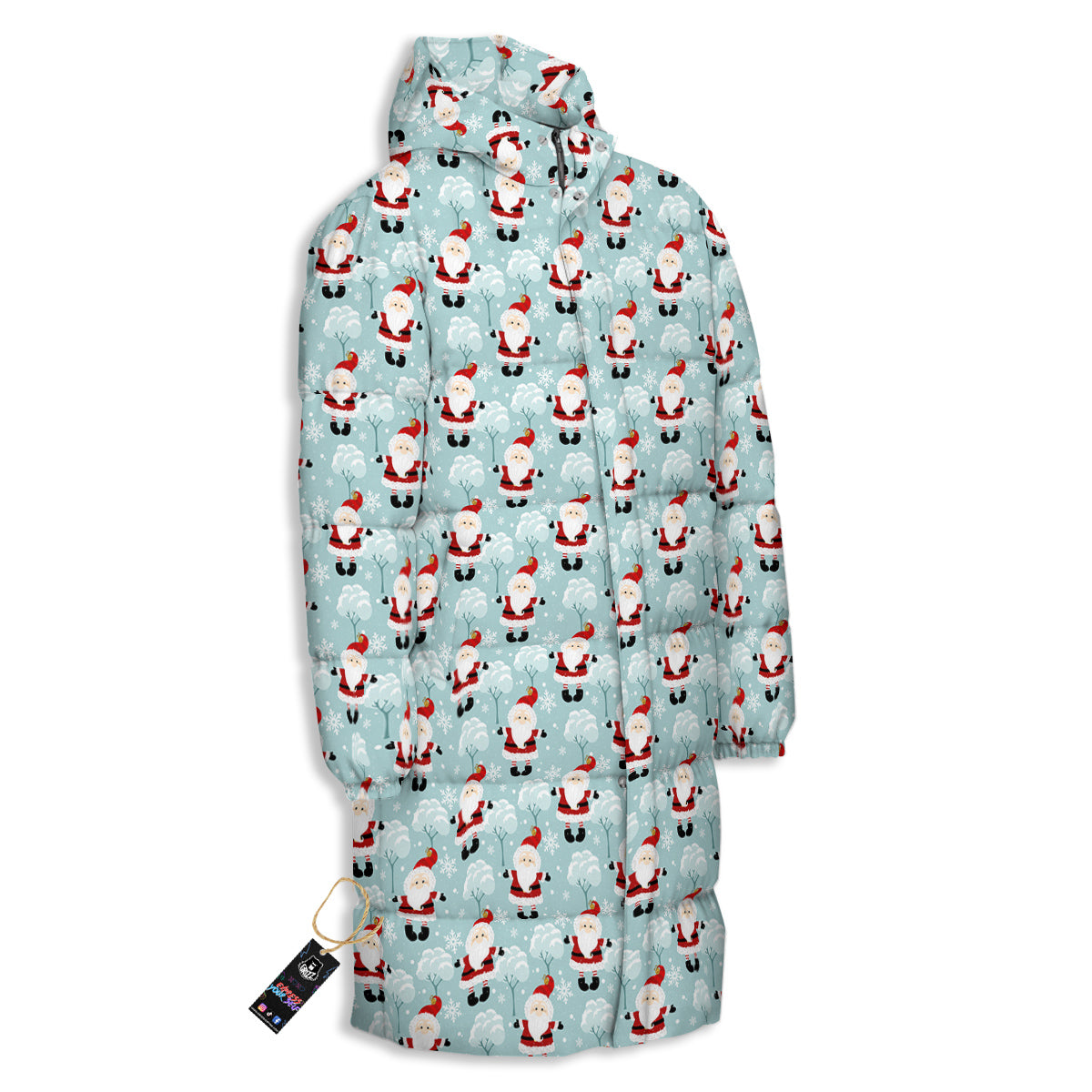 Santa Claus Cute Print Pattern Long Down Jacket-grizzshop