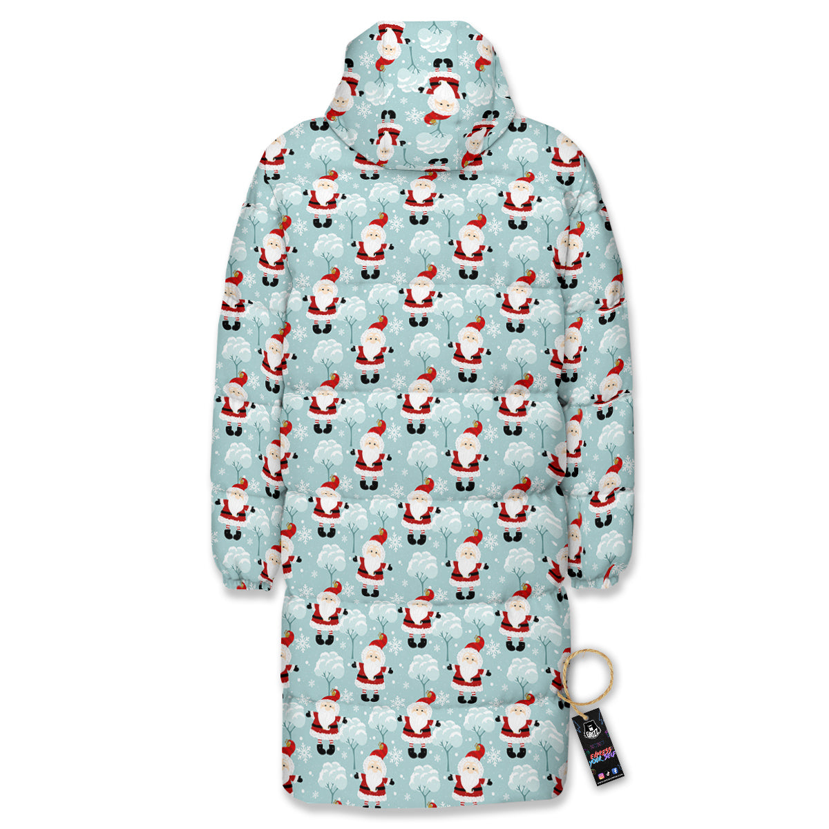 Santa Claus Cute Print Pattern Long Down Jacket-grizzshop