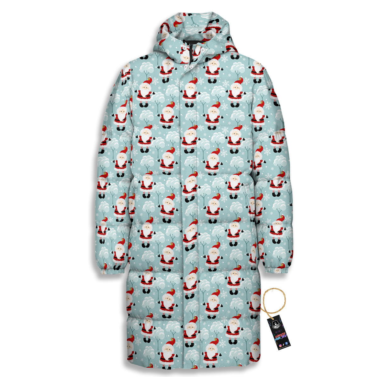 Santa Claus Cute Print Pattern Long Down Jacket-grizzshop