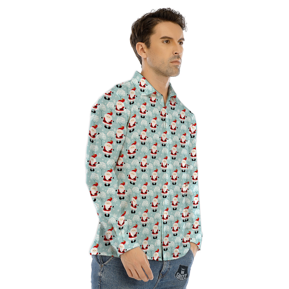 Santa Claus Cute Print Pattern Men's Dress Shirts-grizzshop