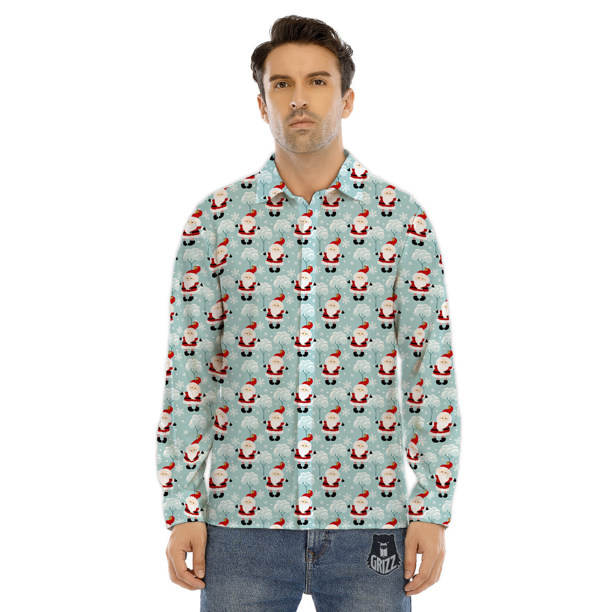 Santa Claus Cute Print Pattern Men's Dress Shirts-grizzshop