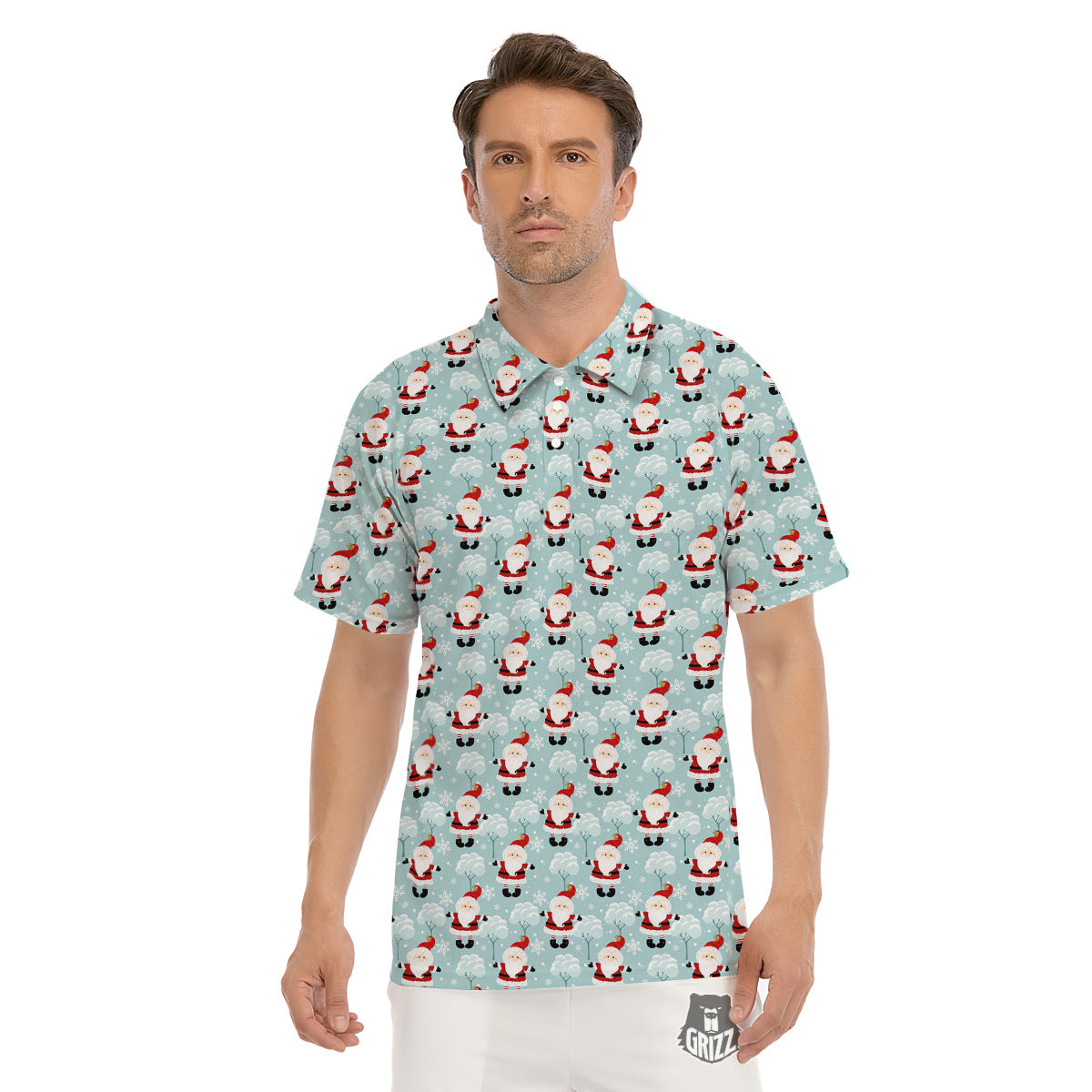 Santa Claus Cute Print Pattern Men's Golf Shirts-grizzshop