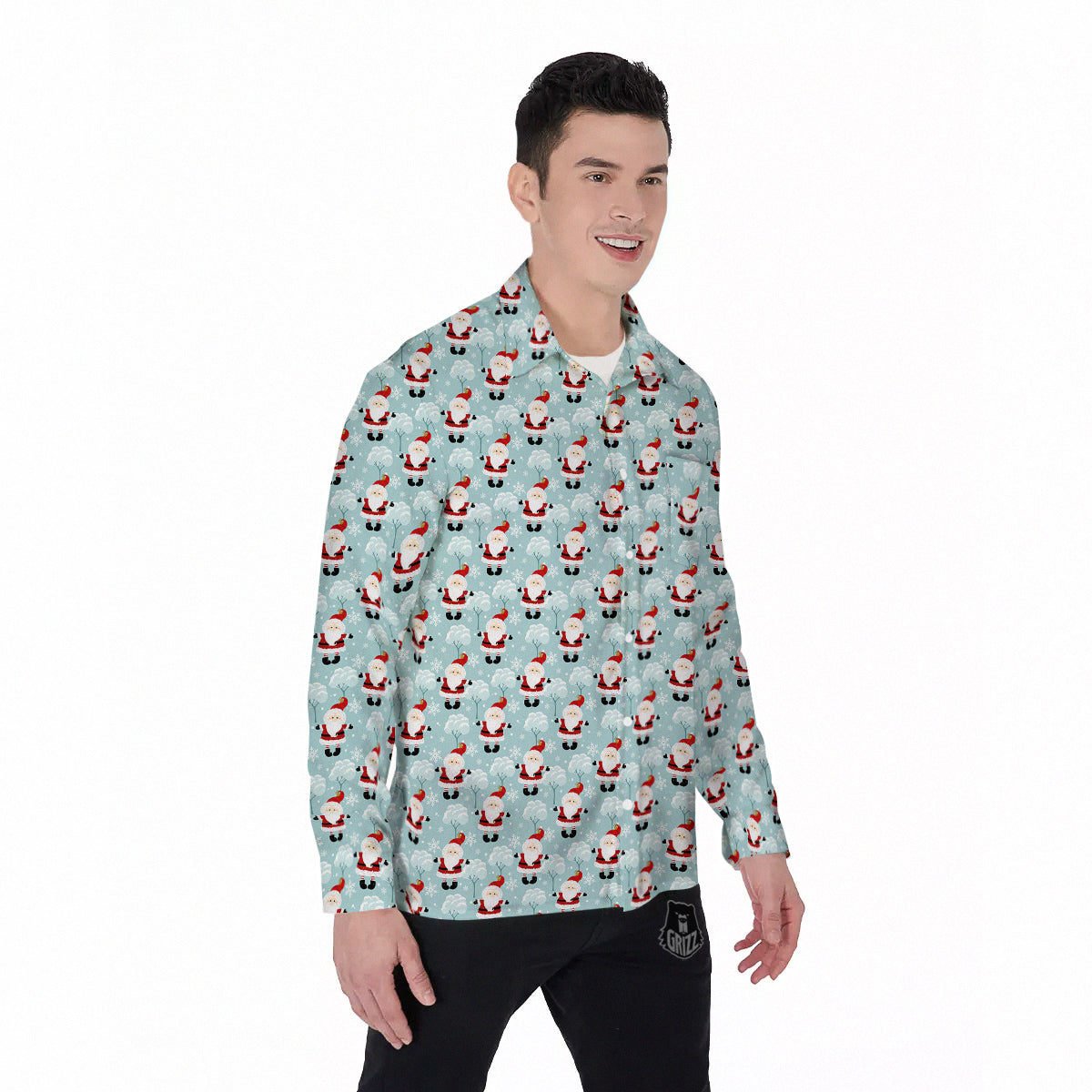 Santa Claus Cute Print Pattern Men's Long Sleeve Shirts-grizzshop