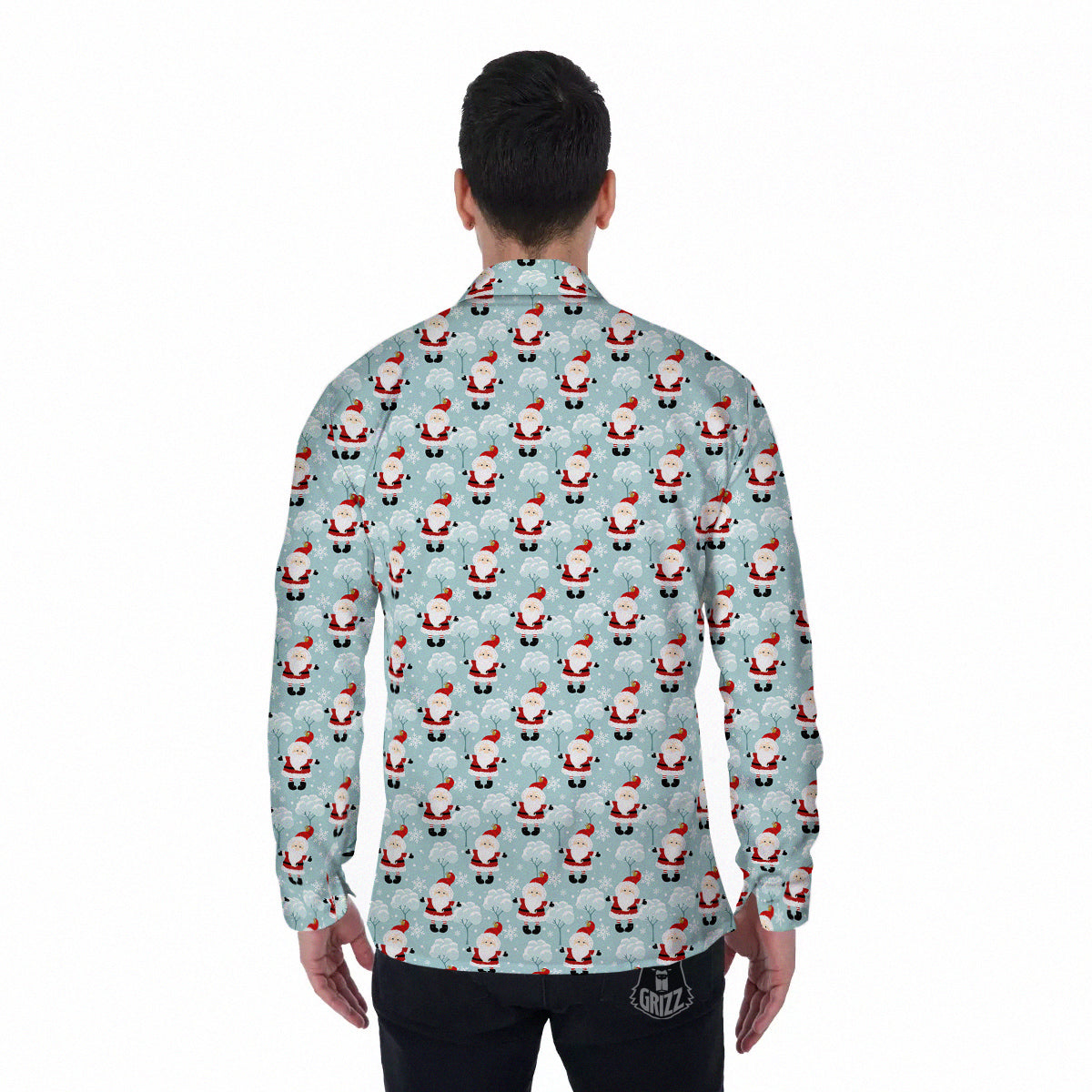 Santa Claus Cute Print Pattern Men's Long Sleeve Shirts-grizzshop