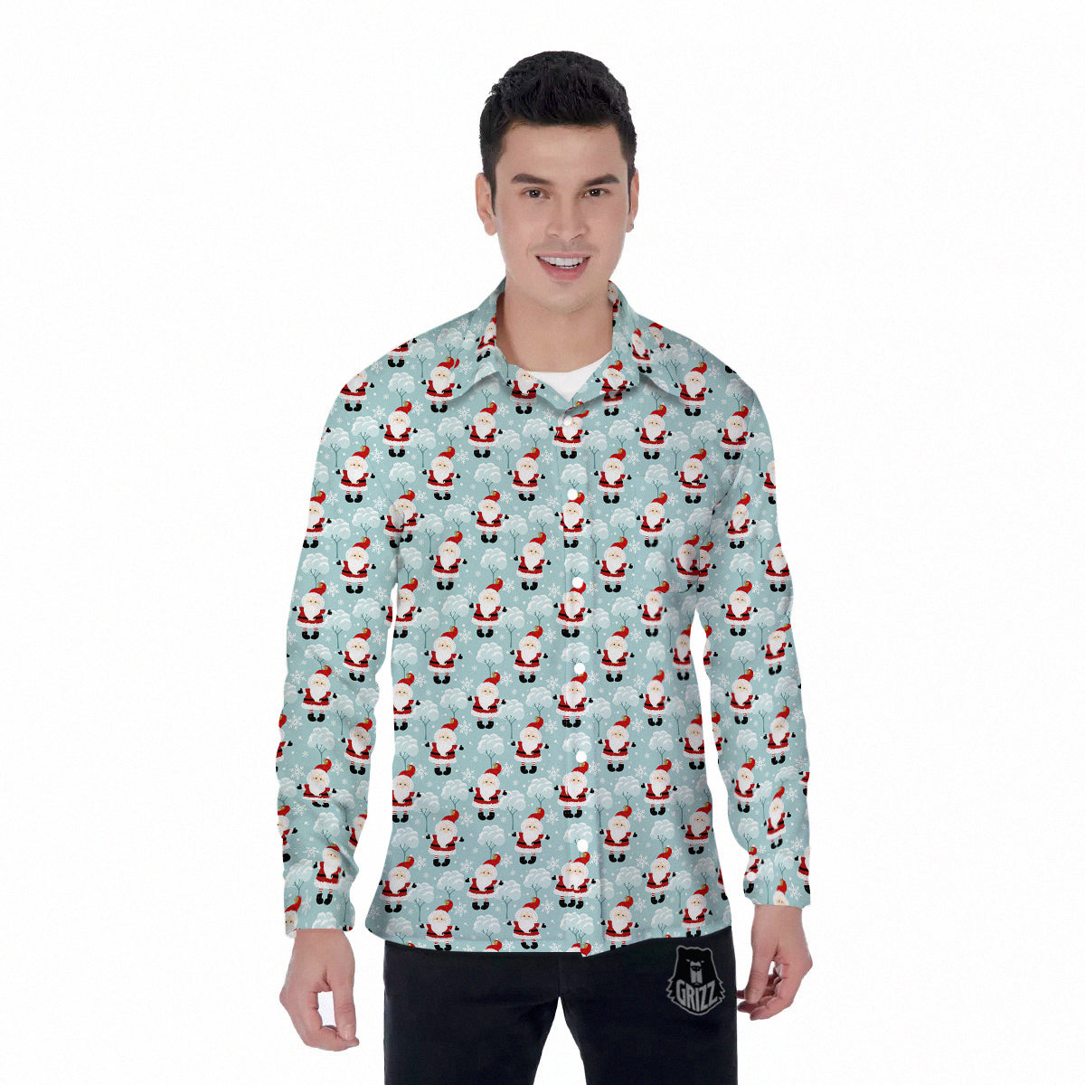 Santa Claus Cute Print Pattern Men's Long Sleeve Shirts-grizzshop