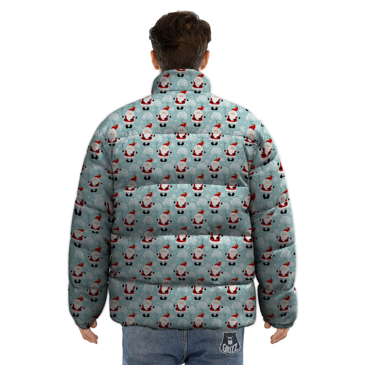Santa Claus Cute Print Pattern Puffer Jacket-grizzshop