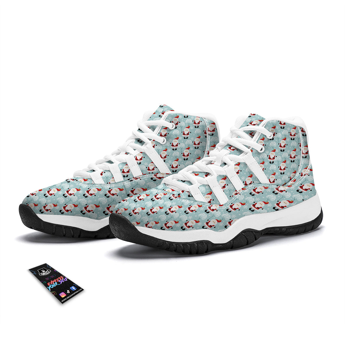 Santa Claus Cute Print Pattern White Bball Shoes-grizzshop