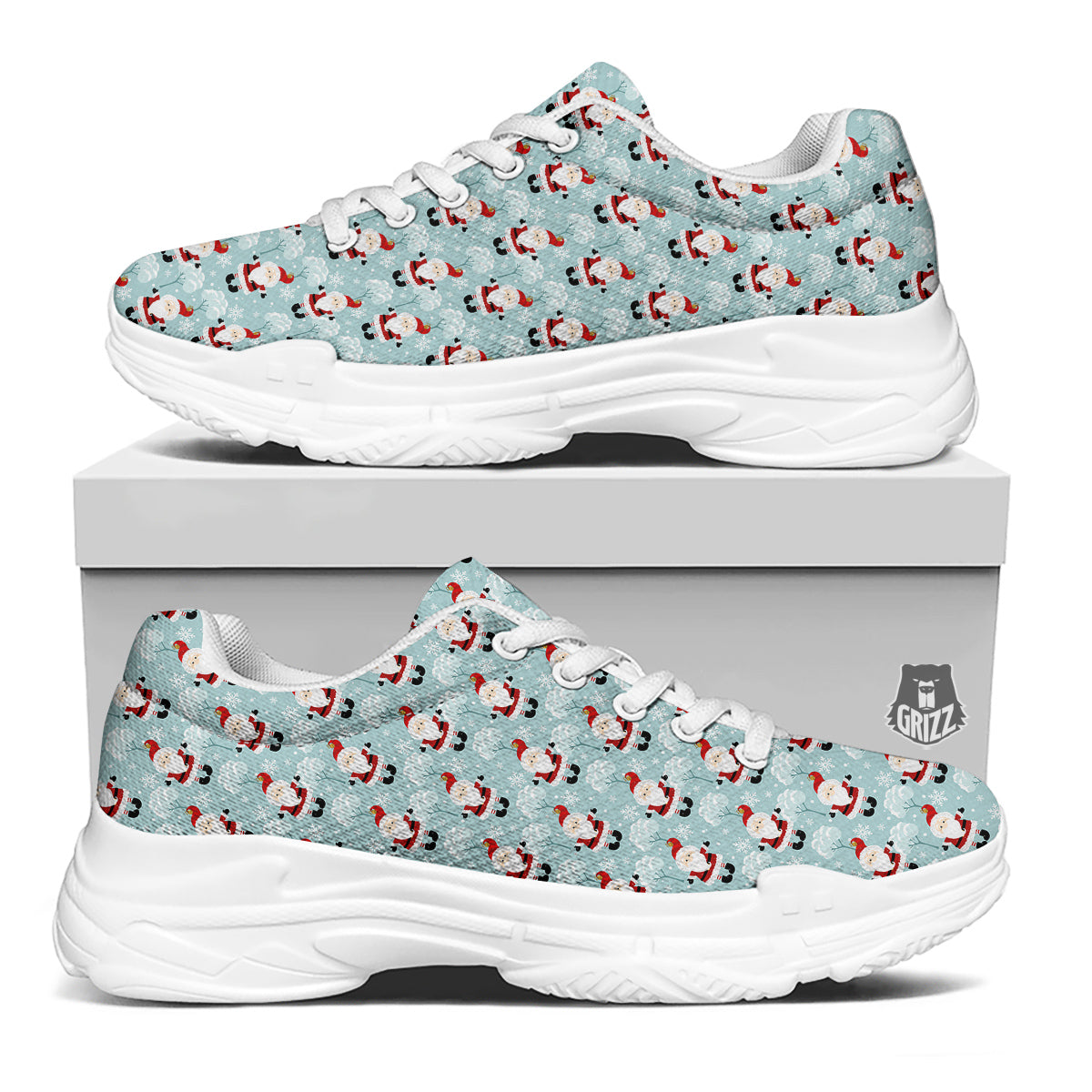 Santa Claus Cute Print Pattern White Chunky Shoes-grizzshop