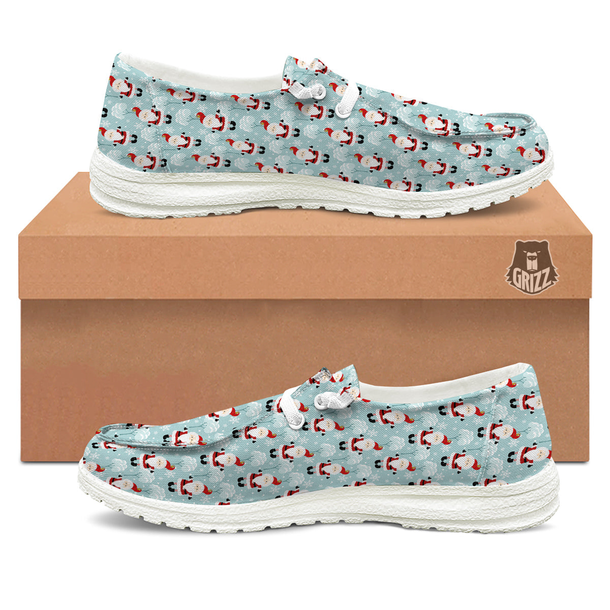 Santa Claus Cute Print Pattern White Loafers-grizzshop