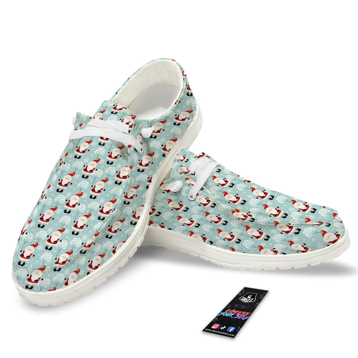 Santa Claus Cute Print Pattern White Loafers-grizzshop