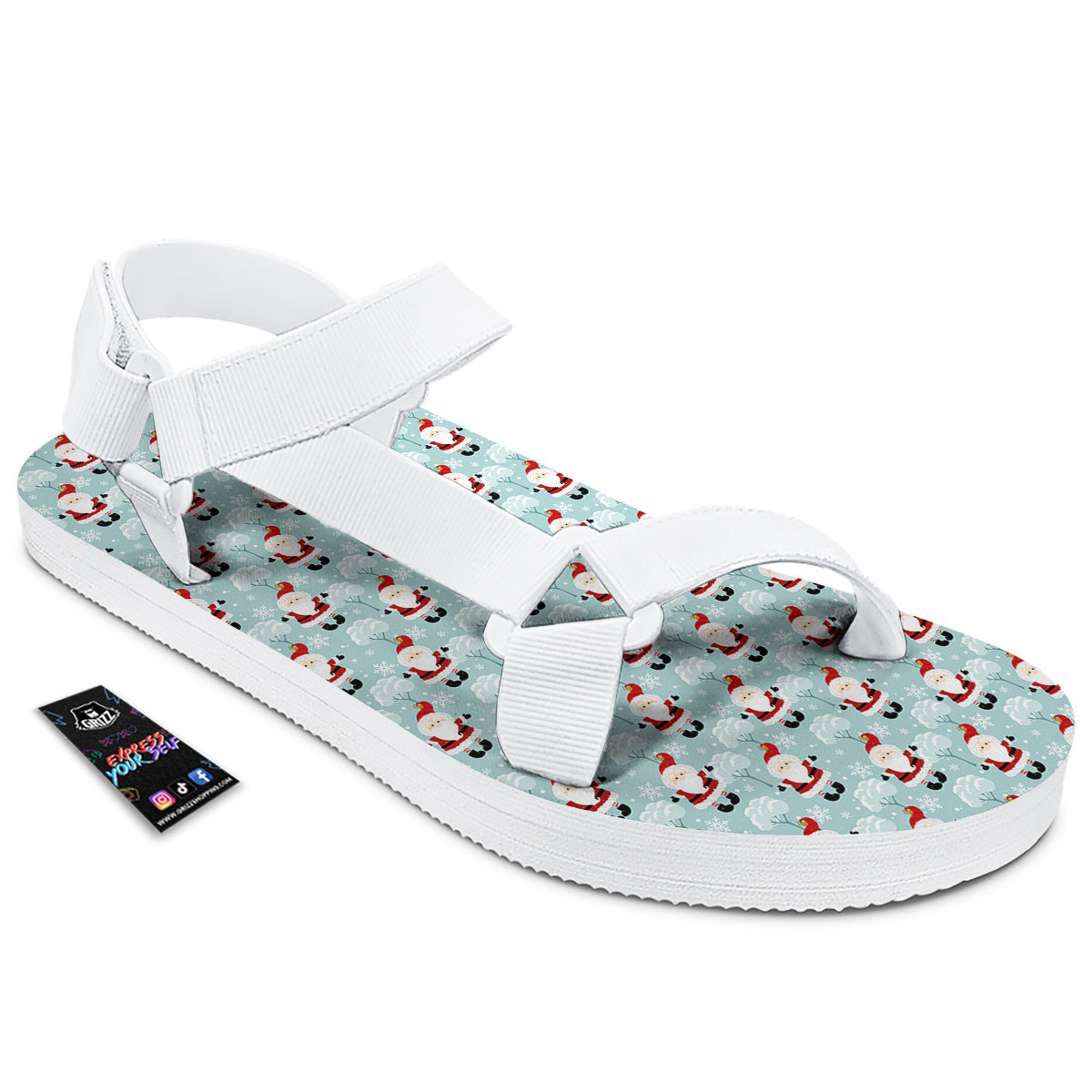 Santa Claus Cute Print Pattern White Open Toe Sandals-grizzshop