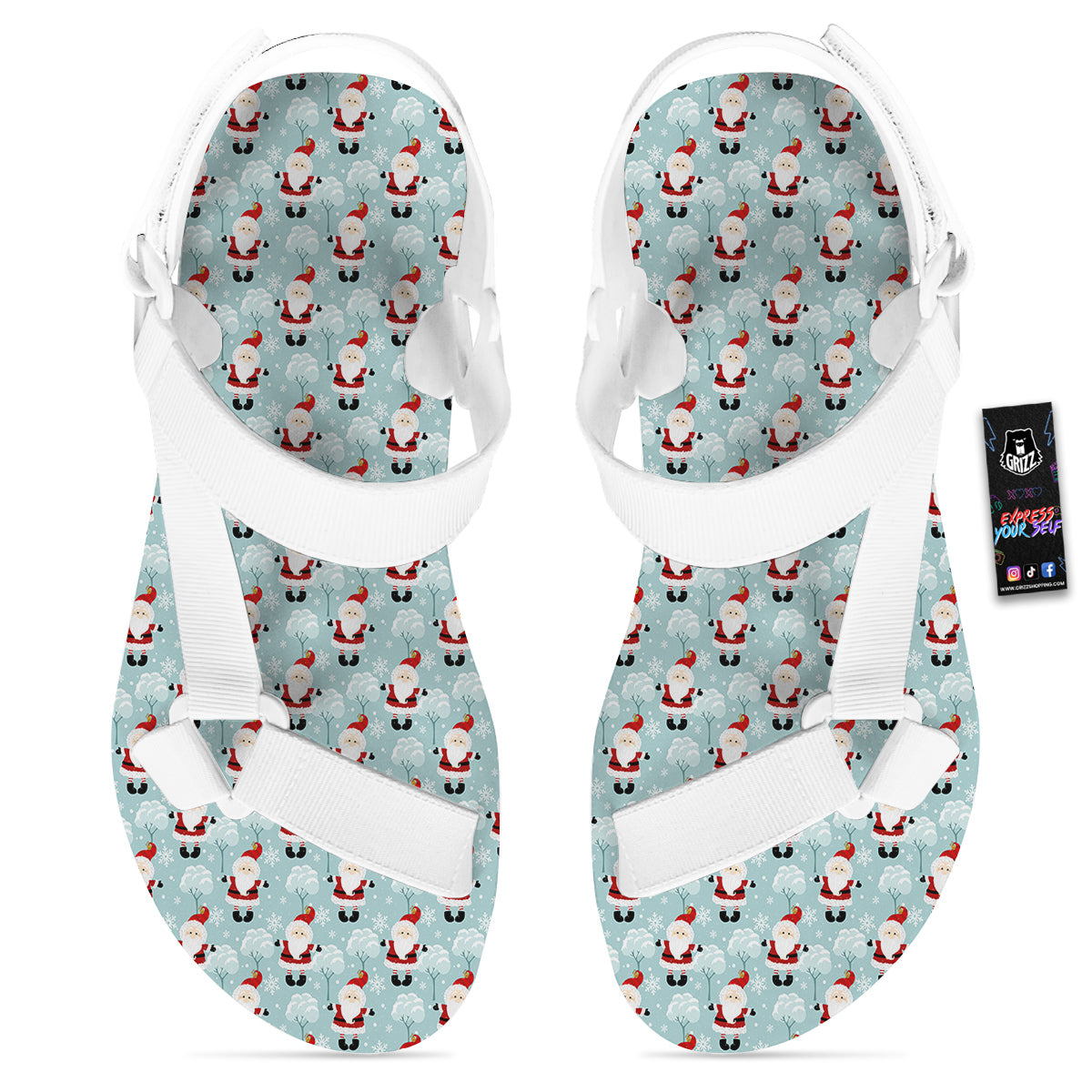 Santa Claus Cute Print Pattern White Open Toe Sandals-grizzshop