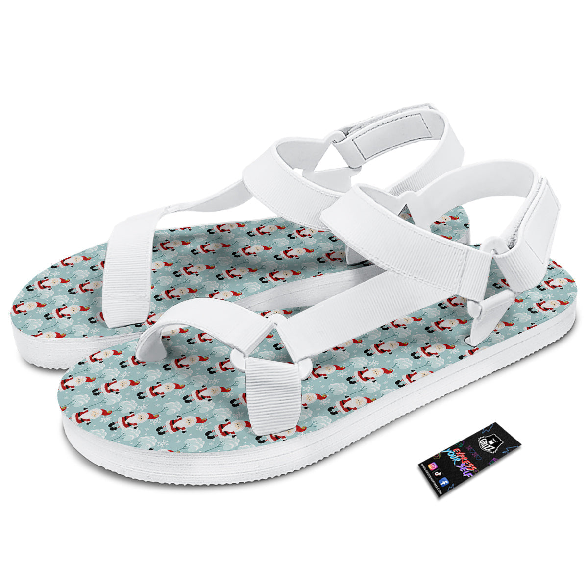 Santa Claus Cute Print Pattern White Open Toe Sandals-grizzshop
