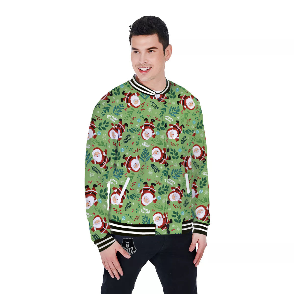 Santa Claus Happy Print Pattern Baseball Jacket-grizzshop