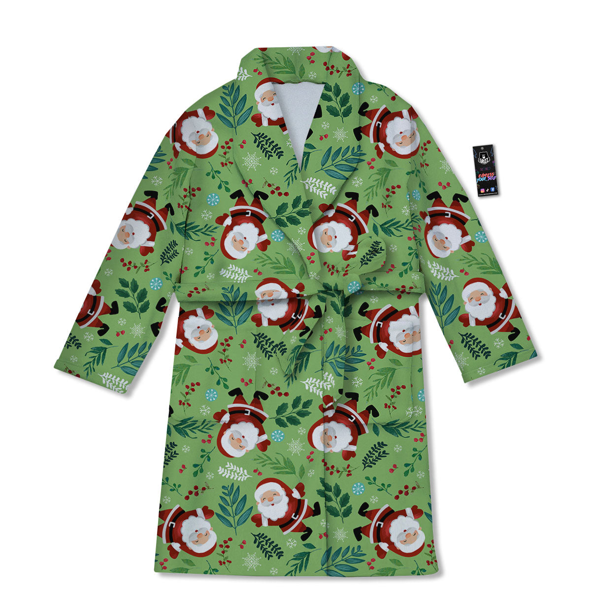 Santa Claus Happy Print Pattern Bathrobe-grizzshop