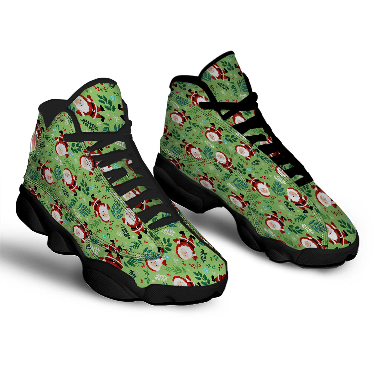 Santa Claus Happy Print Pattern Black Basketball Shoes-grizzshop