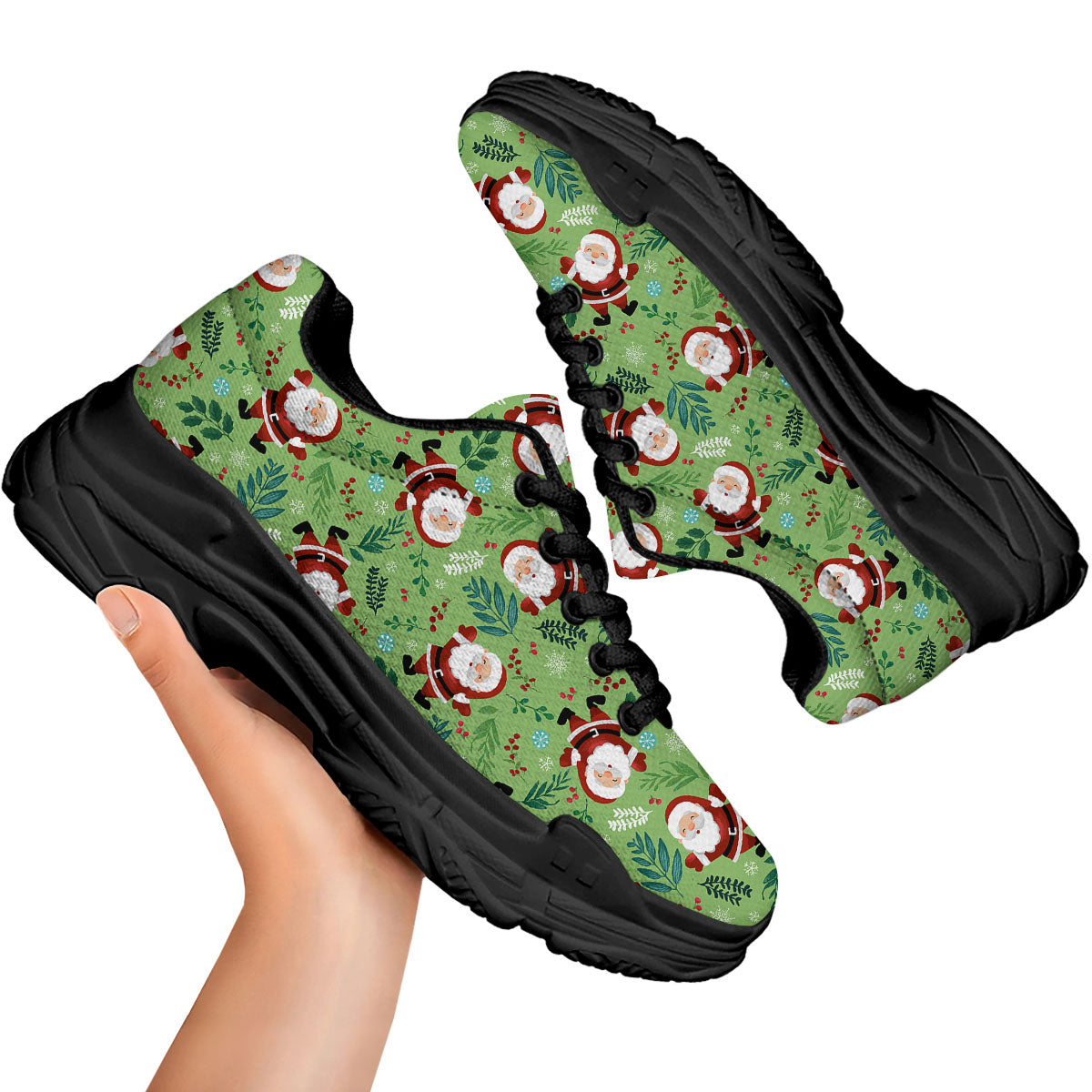 Santa Claus Happy Print Pattern Black Chunky Shoes-grizzshop