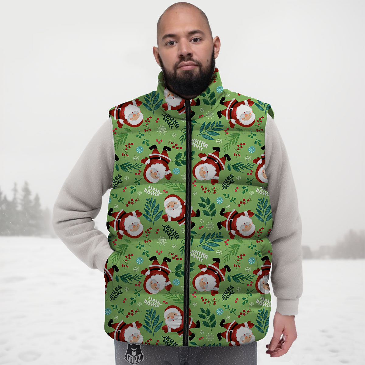 Santa Claus Happy Print Pattern Down Vest