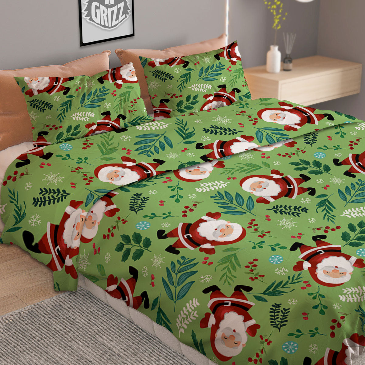 Santa Claus Happy Print Pattern Duvet Cover Bedding Set