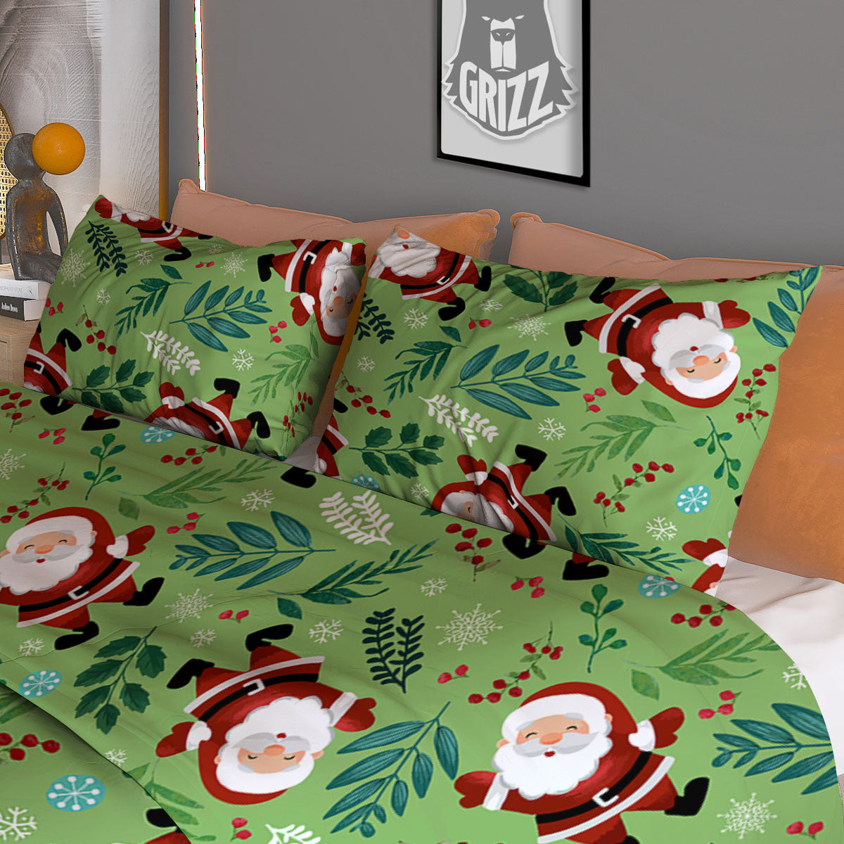 Santa Claus Happy Print Pattern Duvet Cover Bedding Set
