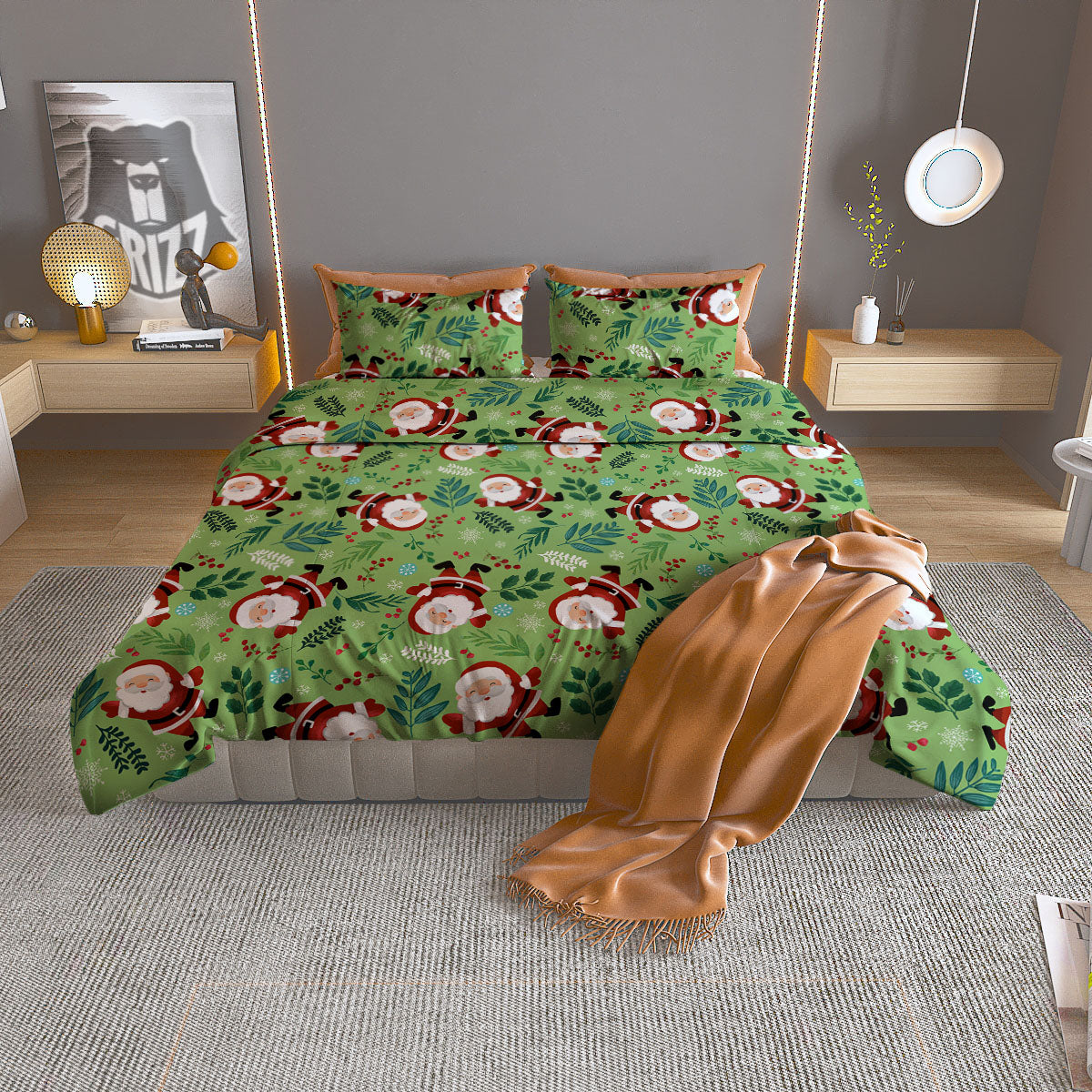 Santa Claus Happy Print Pattern Duvet Cover Bedding Set