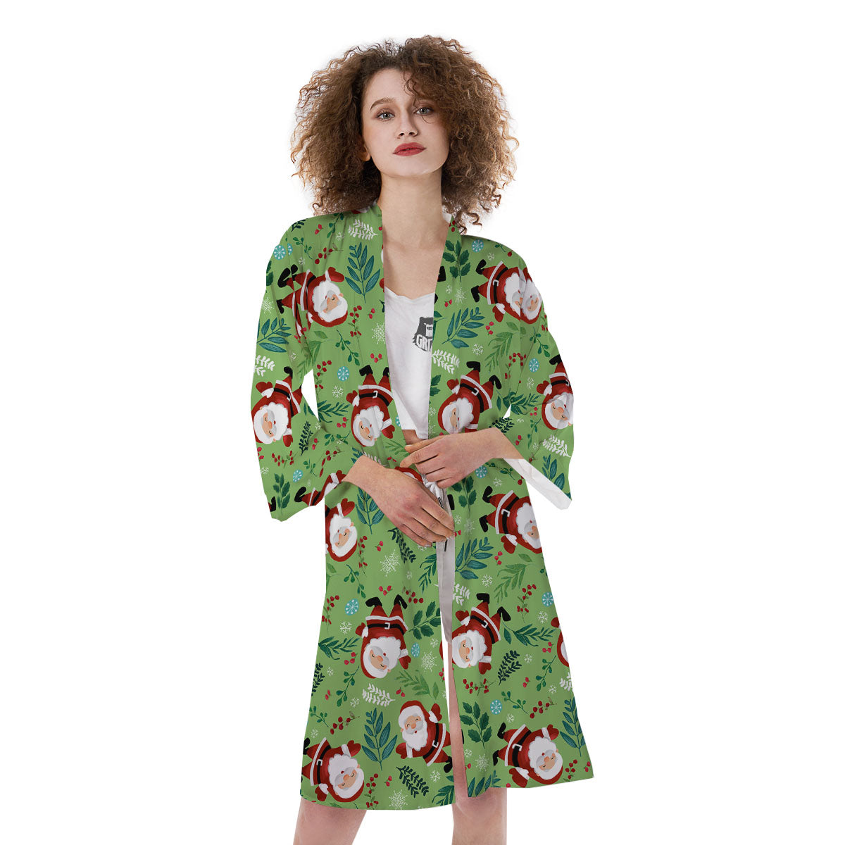 Santa Claus Happy Print Pattern Kimono-grizzshop