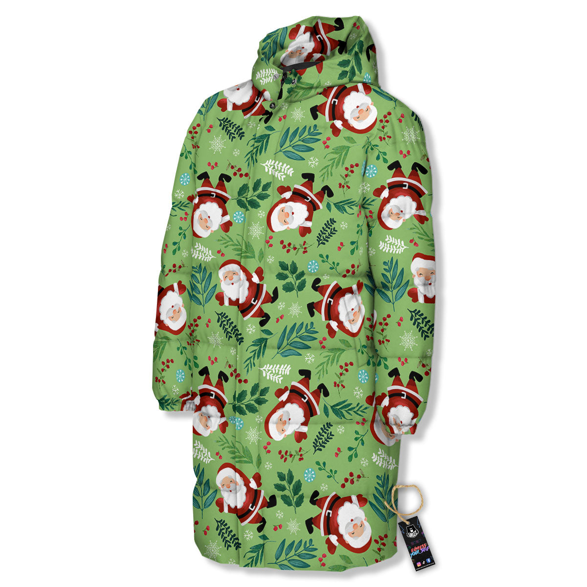 Santa Claus Happy Print Pattern Long Down Jacket-grizzshop