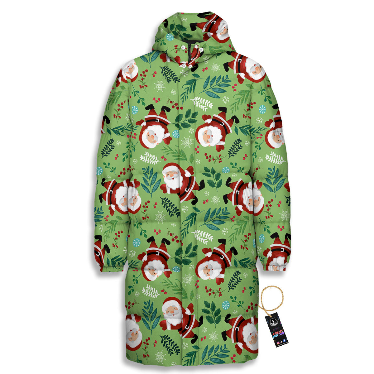 Santa Claus Happy Print Pattern Long Down Jacket-grizzshop