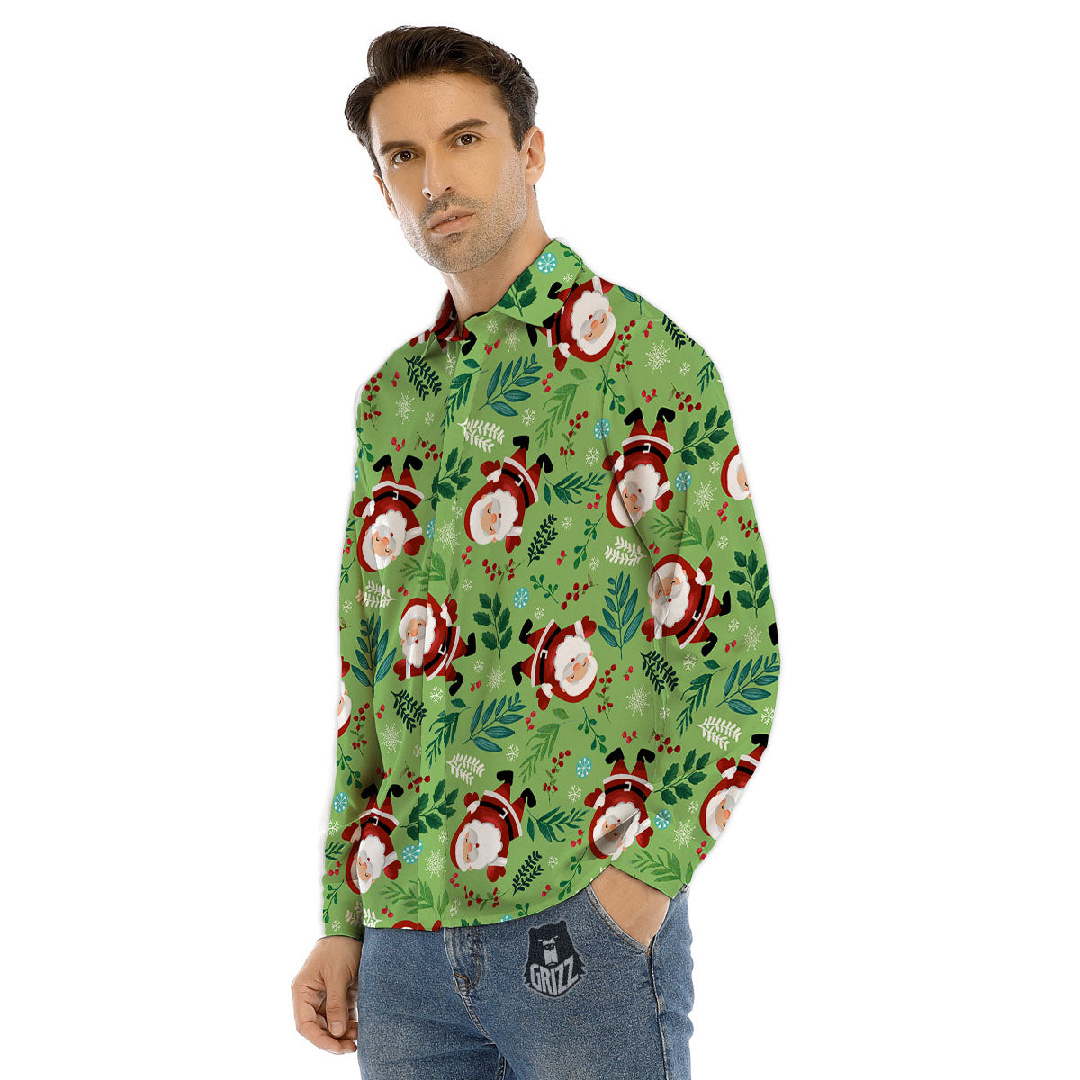 Santa Claus Happy Print Pattern Men's Dress Shirts-grizzshop