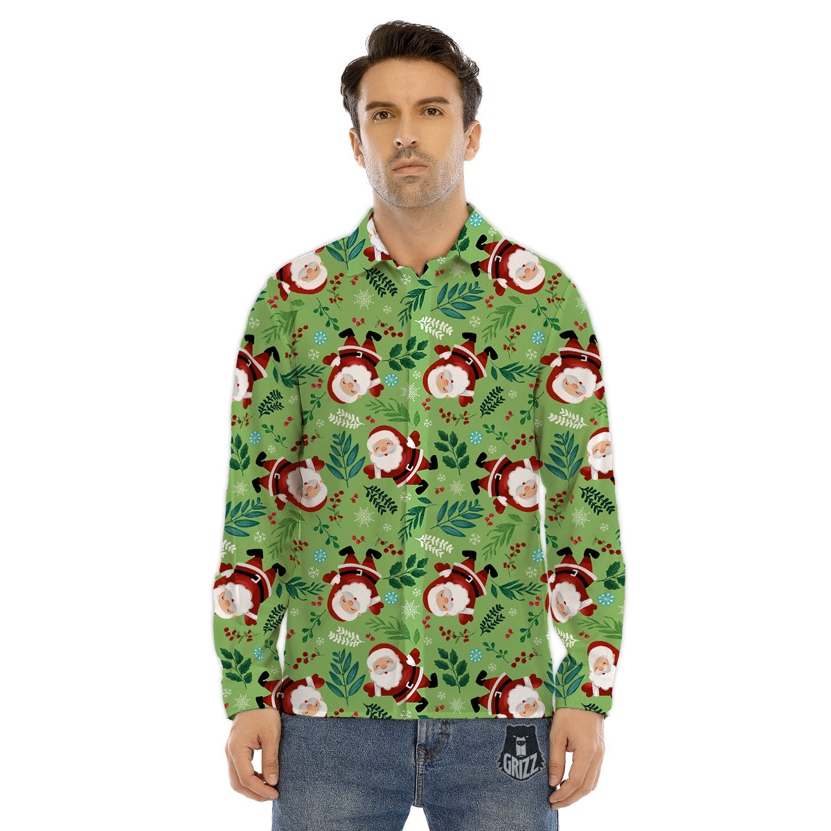 Santa Claus Happy Print Pattern Men's Dress Shirts-grizzshop