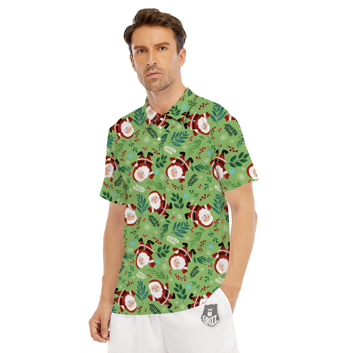 Santa Claus Happy Print Pattern Men's Golf Shirts-grizzshop
