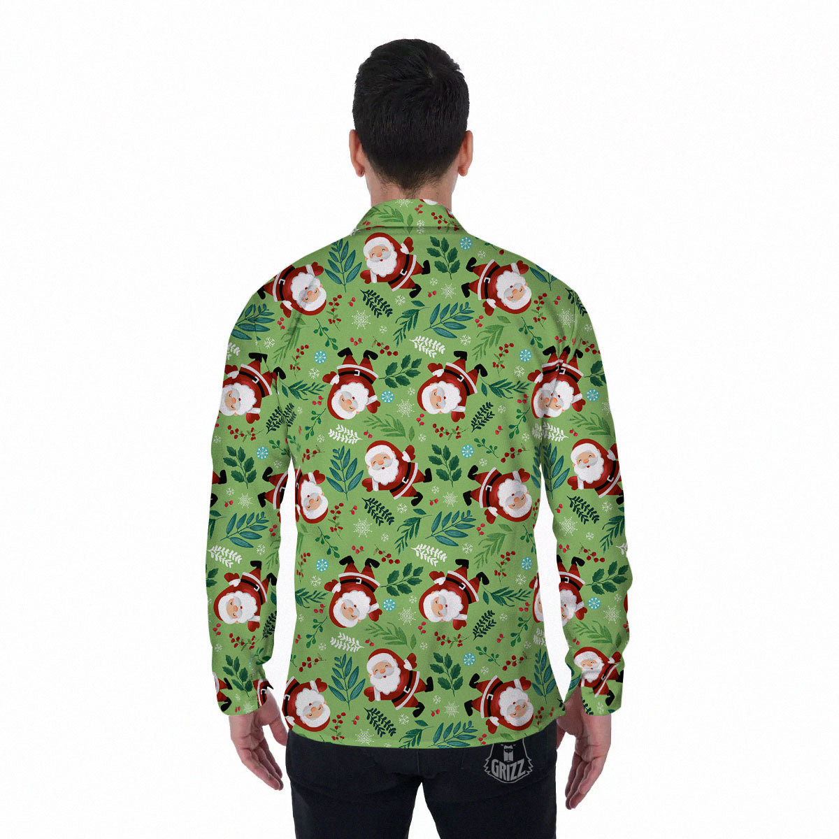 Santa Claus Happy Print Pattern Men's Long Sleeve Shirts-grizzshop