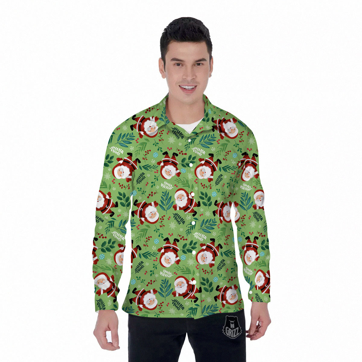 Santa Claus Happy Print Pattern Men's Long Sleeve Shirts-grizzshop