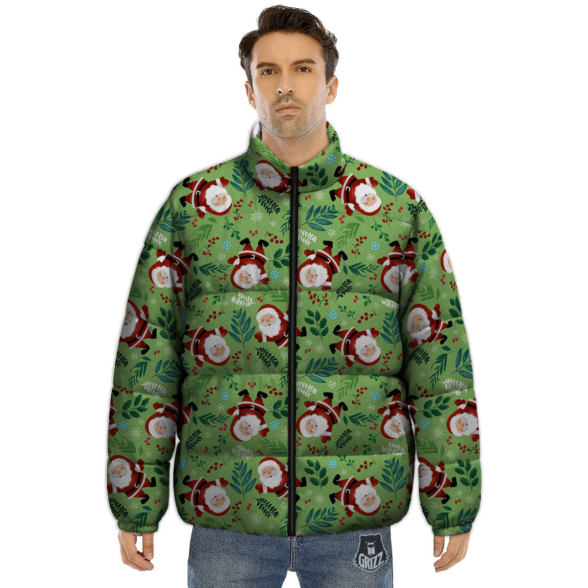 Santa Claus Happy Print Pattern Puffer Jacket-grizzshop