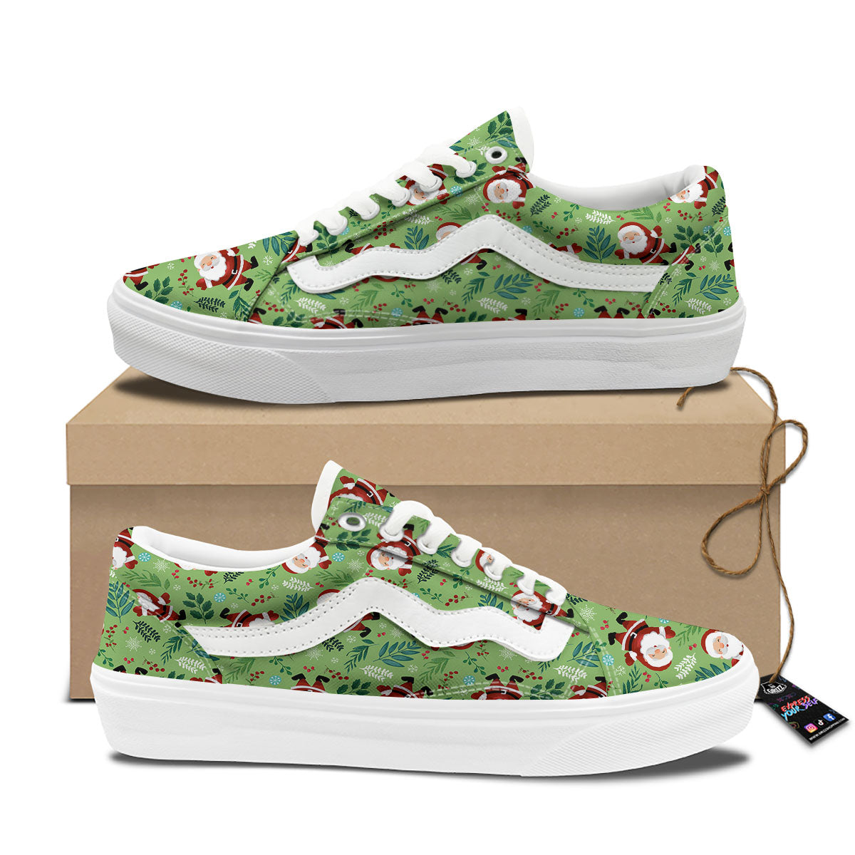 Santa Claus Happy Print Pattern Skate Shoes-grizzshop