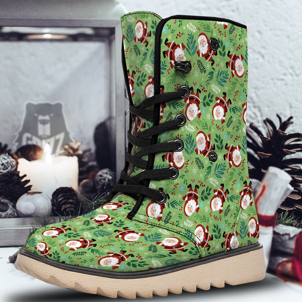 Santa Claus Happy Print Pattern Snow Boots-grizzshop