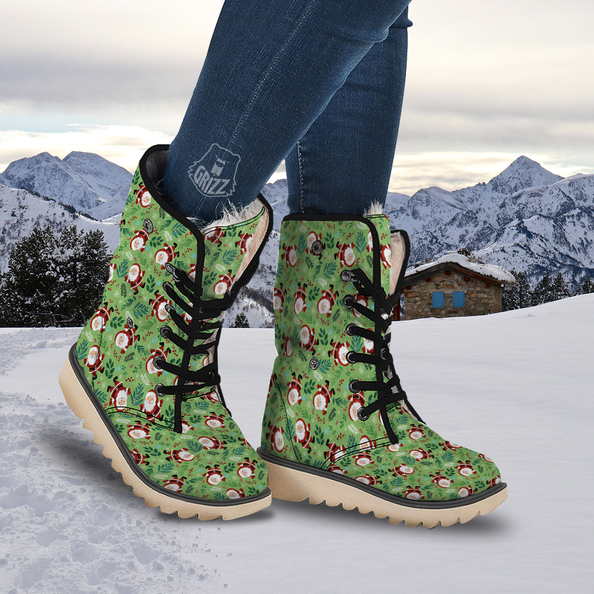 Santa Claus Happy Print Pattern Snow Boots-grizzshop