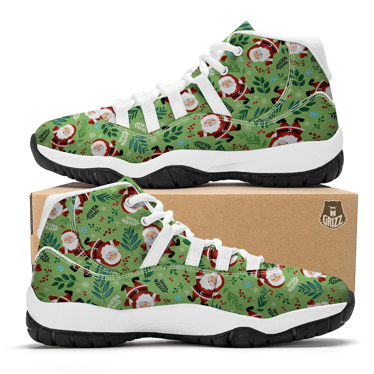Santa Claus Happy Print Pattern White Bball Shoes-grizzshop