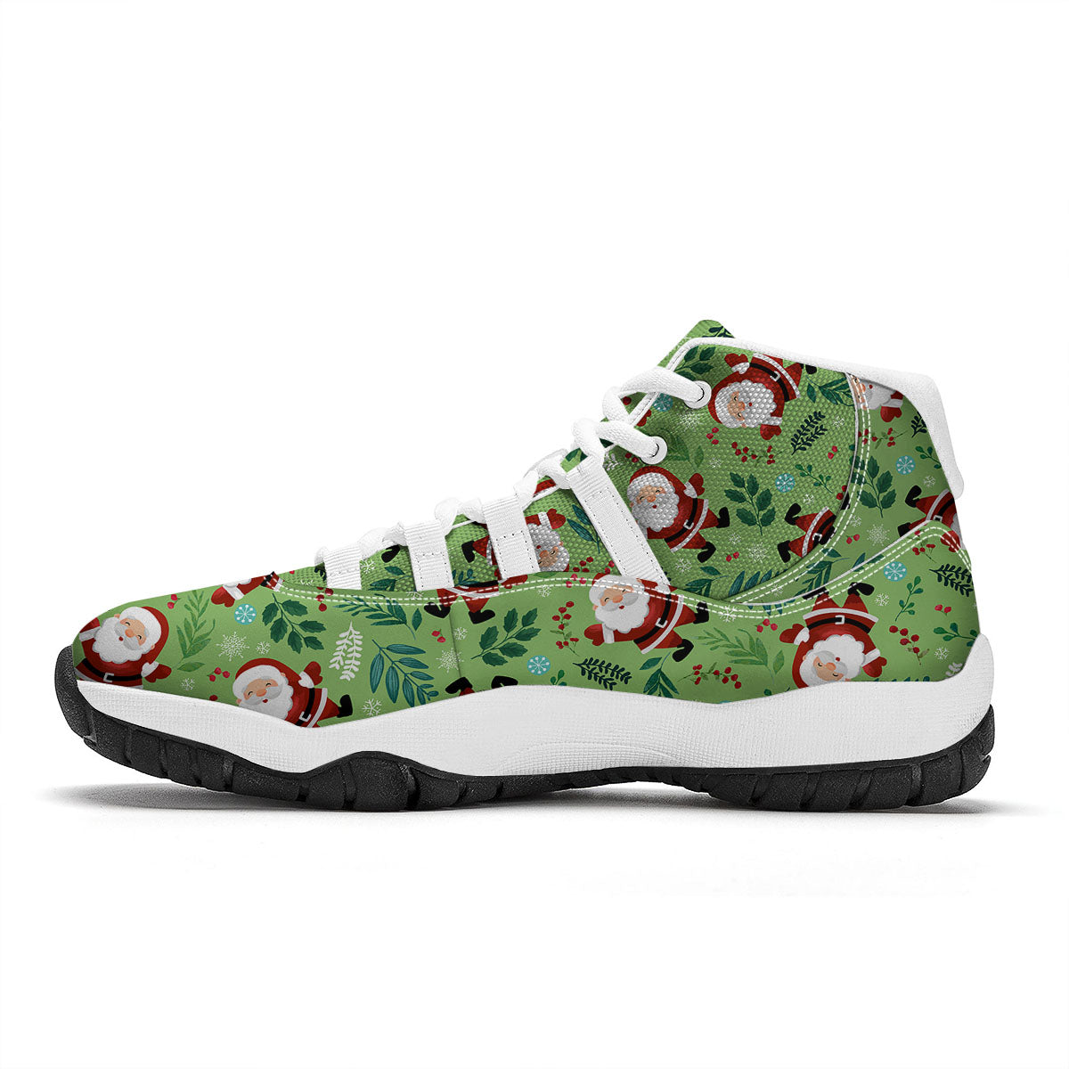 Santa Claus Happy Print Pattern White Bball Shoes-grizzshop