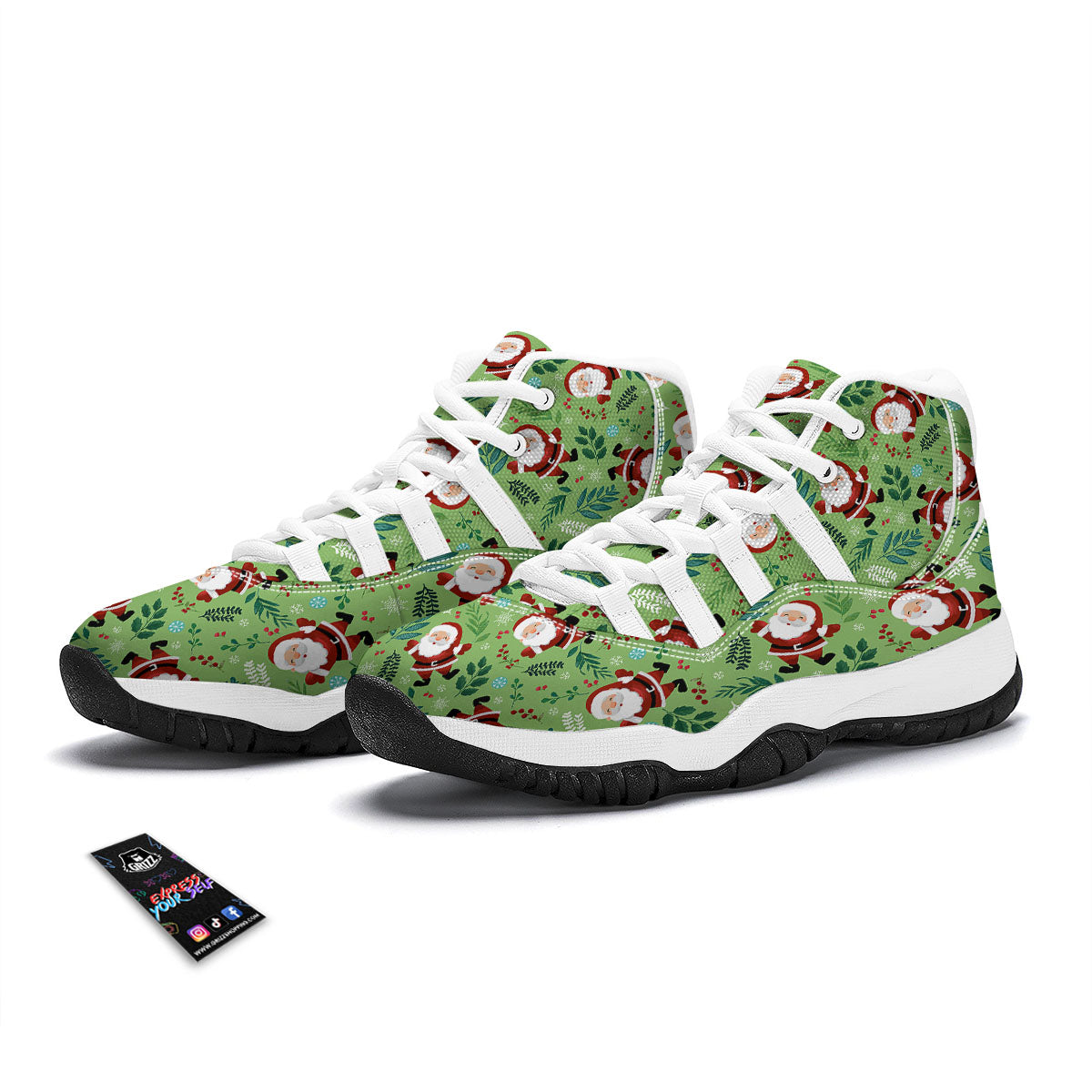 Santa Claus Happy Print Pattern White Bball Shoes-grizzshop