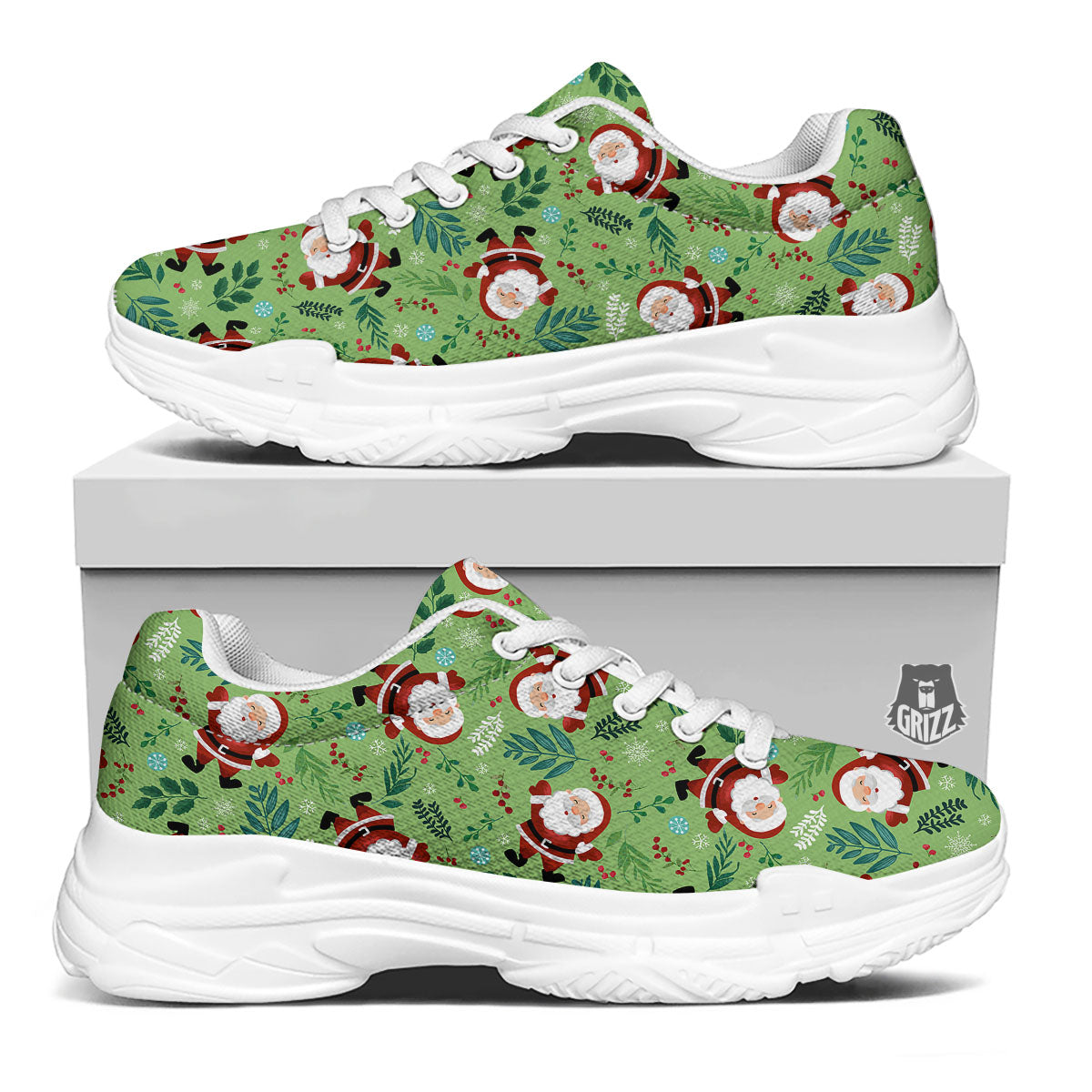 Santa Claus Happy Print Pattern White Chunky Shoes-grizzshop