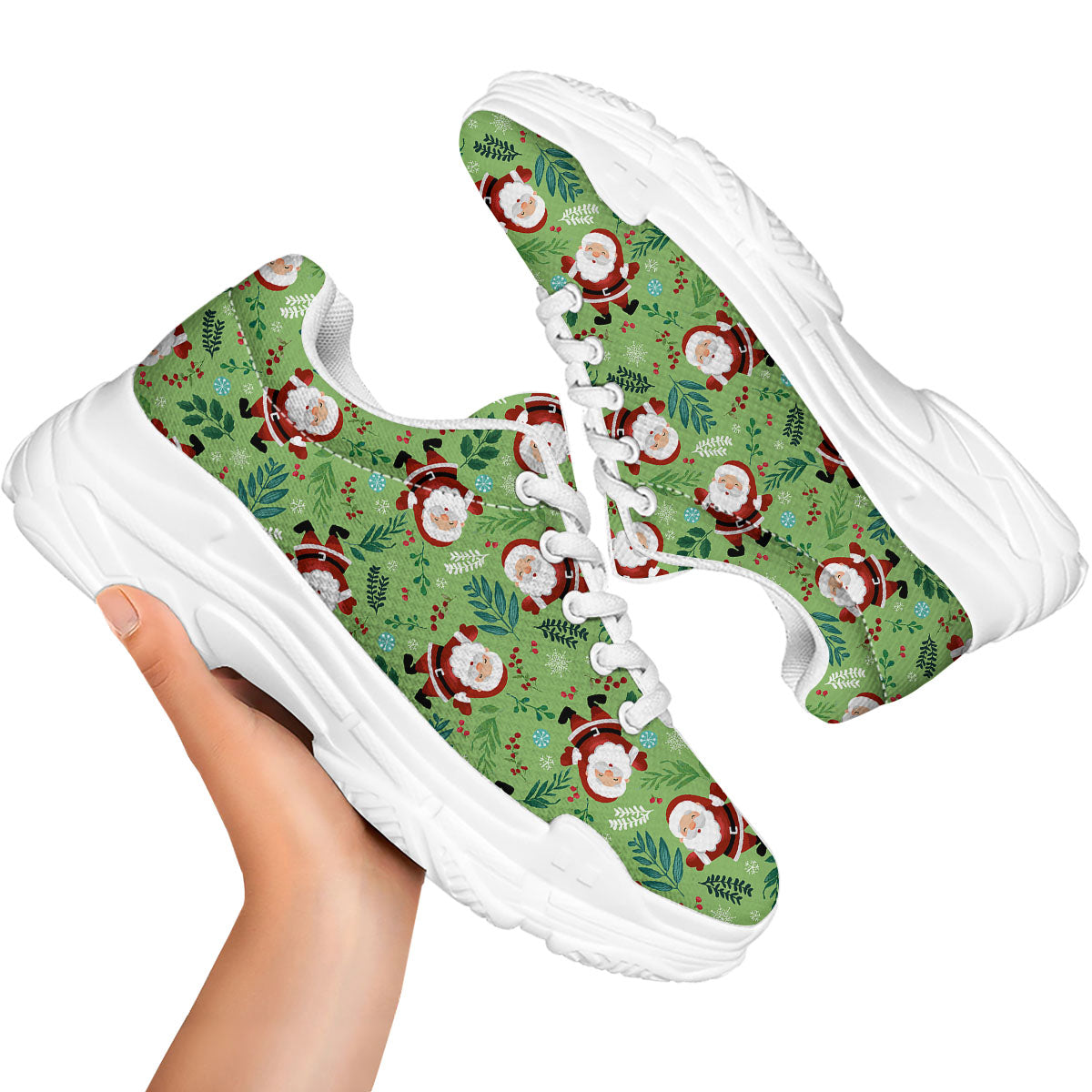 Santa Claus Happy Print Pattern White Chunky Shoes-grizzshop
