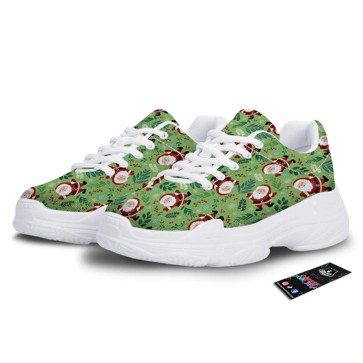 Santa Claus Happy Print Pattern White Chunky Shoes-grizzshop
